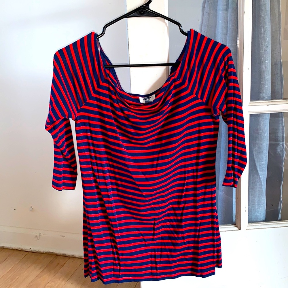 LARGE Old Navy Red & Blue Wide Neck Top